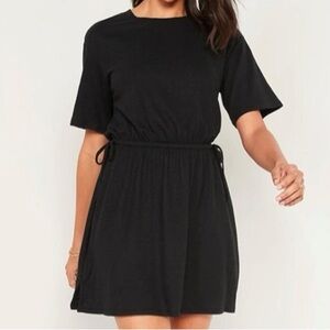 Old Navy Black Slub Skit Tie Waist Minidress Size L EUC